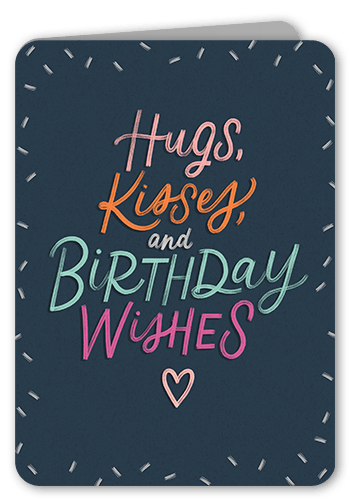 Sprinkled Kisses Birthday Card, Blue, 5x7 Folded, Pearl Shimmer Cardstock, Rounded