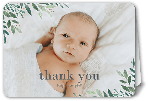 Quiet Blooms Thank You Card, Green, 5x7 Folded, Matte, Folded Smooth Cardstock, Rounded