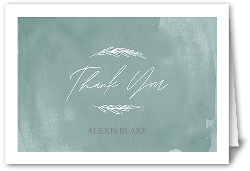 Watercolor Beginnings Thank You Card, Green, 5x7 Folded, Pearl Shimmer Cardstock, Square