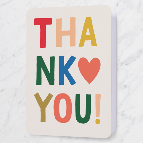 Thankful Heart Thank You Card, Beige, 5x7 Folded, Pearl Shimmer Cardstock, Rounded