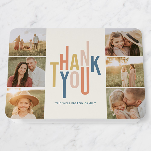 Stacked Gratitude Thank You Card, Beige, 5x7 Folded, Pearl Shimmer Cardstock, Rounded