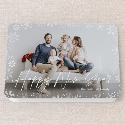 Gently Frosted Frame Holiday Card, White, 5x7 Folded, New Year, Pearl Shimmer Cardstock, Rounded