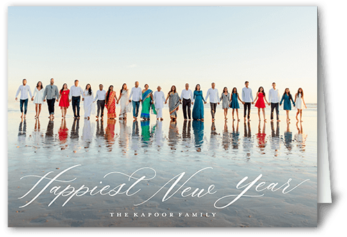 Elegant Letters Holiday Card, White, 5x7 Folded, New Year, Pearl Shimmer Cardstock, Square, White