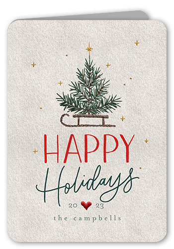 Embroidered Tree Holiday Card, Rounded Corners