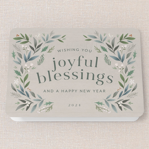 Botanical Arch Holiday Card, Beige, 5x7 Folded, Religious, Pearl Shimmer Cardstock, Rounded