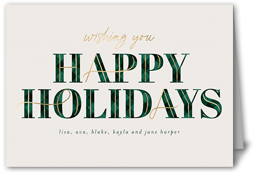 Art Deco Plaid Holiday Card, Green, 5x7 Folded, Holiday, Pearl Shimmer Cardstock, Square, Spruce