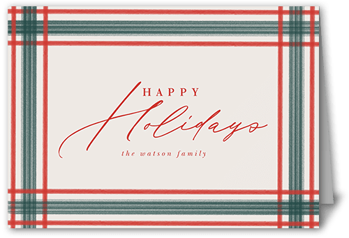 Brushed Plaid Border Holiday Card, Red, 5x7 Folded, Holiday, Matte, Folded Smooth Cardstock, Square