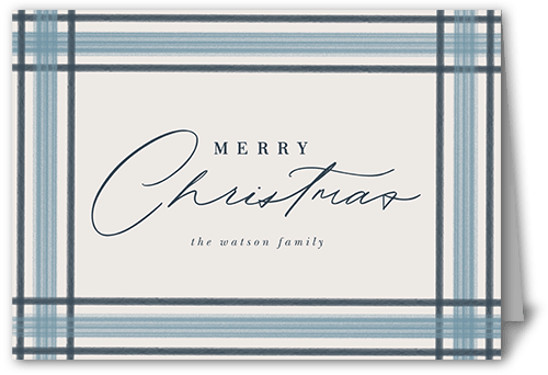 Brushed Plaid Border Holiday Card, Blue, 5x7 Folded, Christmas, Matte, Folded Smooth Cardstock, Square, Blue Suede