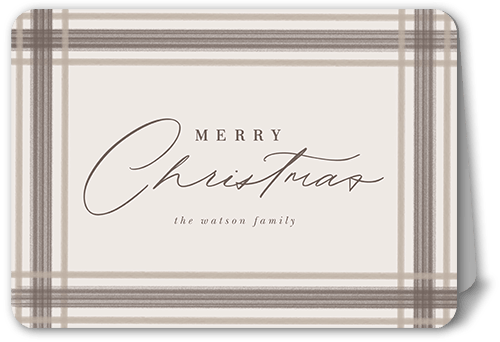 Brushed Plaid Border Holiday Card, Grey, 5x7 Folded, Christmas, Matte, Folded Smooth Cardstock, Rounded, Granite