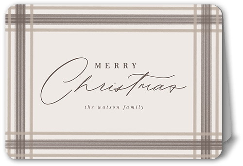 Brushed Plaid Border Holiday Card, Grey, 5x7 Folded, Christmas, Matte, Folded Smooth Cardstock, Rounded