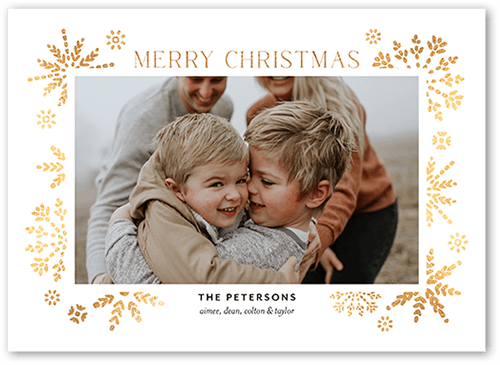 Editable Snowflake Frame Holiday Card, White, 5x7 Folded, Christmas, Pearl Shimmer Cardstock, Square, White