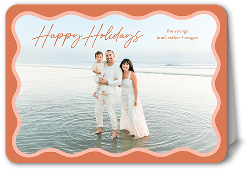 Wavy Frame Holiday Card, Orange, 5x7 Folded, Holiday, Pearl Shimmer Cardstock, Rounded