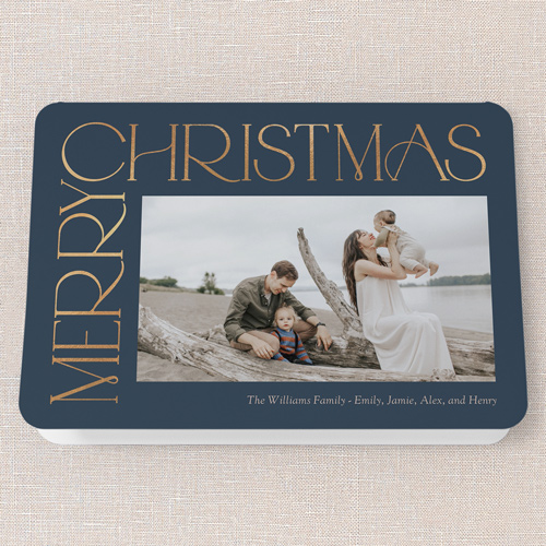 Side Serifs Holiday Card, Blue, 5x7 Folded, Christmas, Pearl Shimmer Cardstock, Rounded, Deep Sea