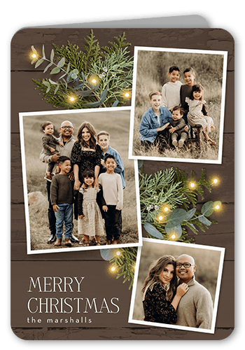 Festive Photos Holiday Card, Brown, 5x7 Folded, Write Your Own, Pearl Shimmer Cardstock, Rounded