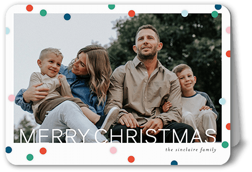 Modern Polka Dot Holiday Card, Green, 5x7 Folded, Christmas, Pearl Shimmer Cardstock, Rounded, Green