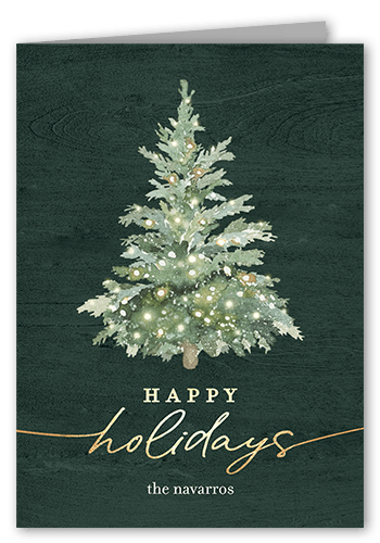 Watercolor Tree Holiday Card, Green, 5x7 Folded, Holiday, Pearl Shimmer Cardstock, Square, Seaweed