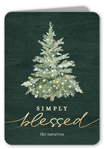 Watercolor Tree Holiday Card, Green, 5x7 Folded, Religious, Matte, Folded Smooth Cardstock, Rounded