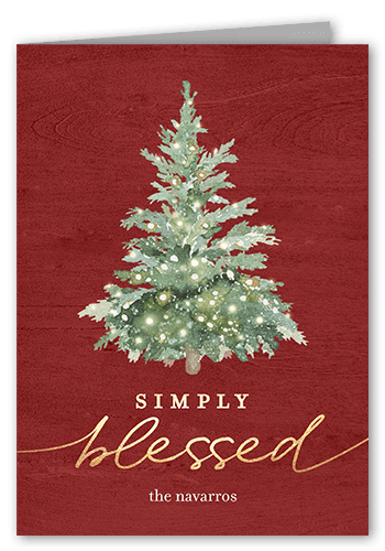 Watercolor Tree Holiday Card, Red, 5x7 Folded, Religious, Pearl Shimmer Cardstock, Square