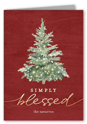 Watercolor Tree Holiday Card, Red, 5x7 Folded, Religious, Matte, Folded Smooth Cardstock, Square