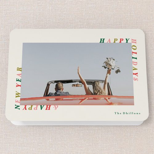 Rad Tidings Holiday Card, Beige, 5x7 Folded, Holiday, Pearl Shimmer Cardstock, Rounded, Antique White