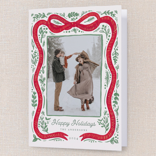 Vintage Bow Holiday Card, Green, 5x7 Folded, Holiday, Matte, Folded Smooth Cardstock, Square