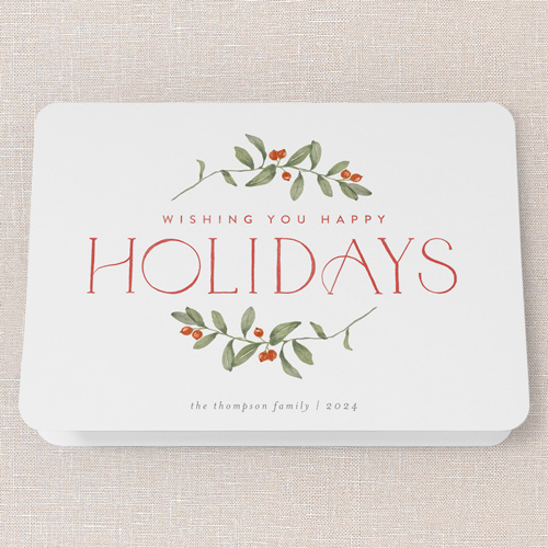 Enclosed Holly Holiday Card, White, 5x7 Folded, Holiday, Matte, Folded Smooth Cardstock, Rounded, White