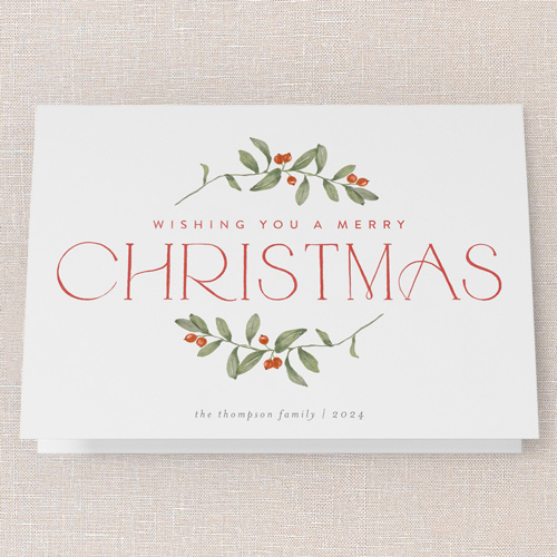Enclosed Holly Holiday Card, White, 5x7 Folded, Christmas, Pearl Shimmer Cardstock, Square, White