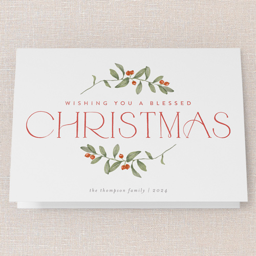 Enclosed Holly Holiday Card, White, 5x7 Folded, Religious, Matte, Folded Smooth Cardstock, Square, White