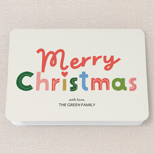 Cheerful Colors Holiday Card, White, 5x7 Folded, Christmas, Pearl Shimmer Cardstock, Rounded, White