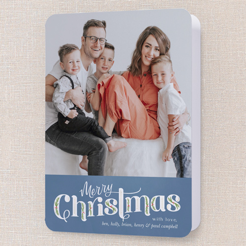 Classic Christmas Charm Holiday Card, Blue, 5x7 Folded, Christmas, Pearl Shimmer Cardstock, Rounded, Moonstruck