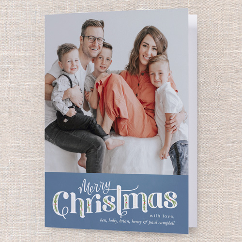 Classic Christmas Charm Holiday Card, Blue, 5x7 Folded, Christmas, Pearl Shimmer Cardstock, Square, Moonstruck