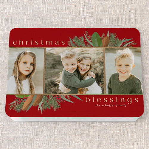 Fantastic Foliage Holiday Card, Red, 5x7 Folded, Religious, Pearl Shimmer Cardstock, Rounded