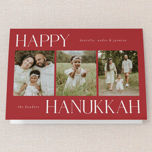 Simplistic Style Holiday Card, Red, 5x7 Folded, Hanukkah, Pearl Shimmer Cardstock, Square, Spanish Red