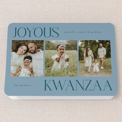 Simplistic Style Holiday Card, Blue, 5x7 Folded, Kwanzaa, Pearl Shimmer Cardstock, Rounded, Marine