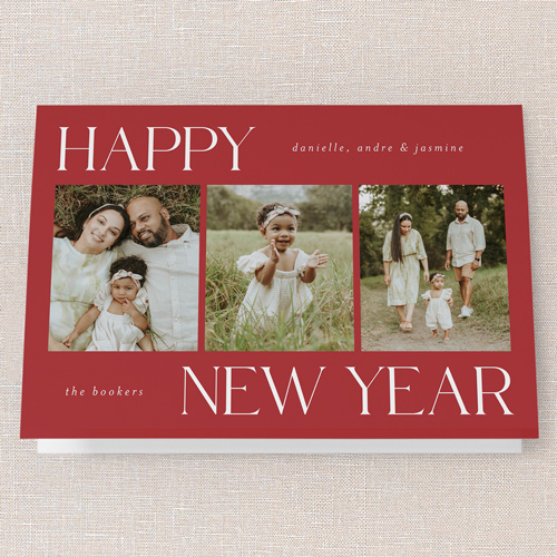 Simplistic Style Holiday Card, Red, 5x7 Folded, New Year, Pearl Shimmer Cardstock, Square