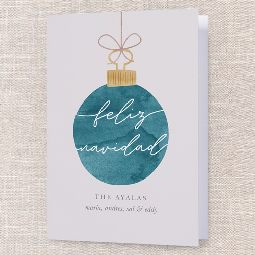 Warmhearted Watercolor Holiday Card, Blue, 5x7 Folded, Feliz Navidad, Pearl Shimmer Cardstock, Square, Blue