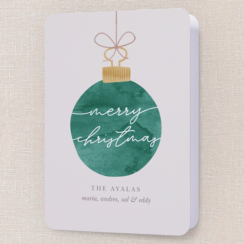 Warmhearted Watercolor Holiday Card, Green, 5x7 Folded, Christmas, Pearl Shimmer Cardstock, Rounded, Green