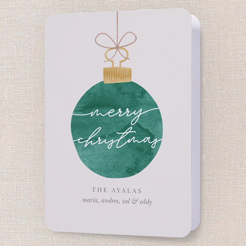 Warmhearted Watercolor Holiday Card, Green, 5x7 Folded, Christmas, Pearl Shimmer Cardstock, Rounded