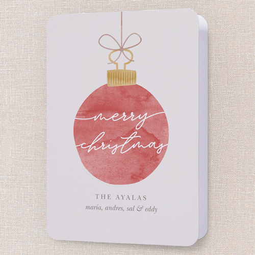 Warmhearted Watercolor Holiday Card, Red, 5x7 Folded, Christmas, Pearl Shimmer Cardstock, Rounded, Red
