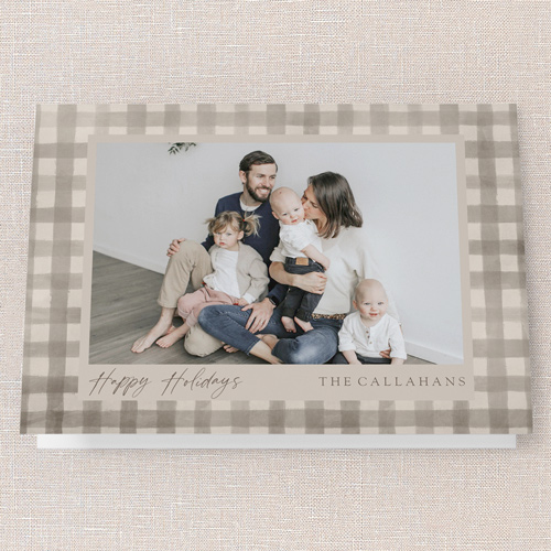 Pleasant Plaid Holiday Card, Beige, 5x7 Folded, Holiday, Pearl Shimmer Cardstock, Square, Wheat
