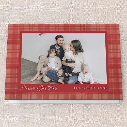 Pleasant Plaid Holiday Card, Red, 5x7 Folded, Christmas, Matte, Folded Smooth Cardstock, Square, Rich Red