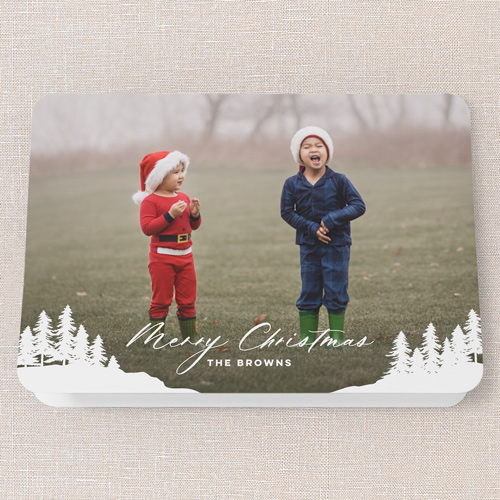 Snowy Profile Holiday Card, White, 5x7 Folded, Christmas, Pearl Shimmer Cardstock, Rounded, White