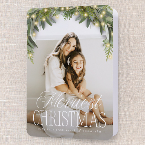 Glowy Botanical Holiday Card, White, 5x7 Folded, Christmas, Pearl Shimmer Cardstock, Rounded, White