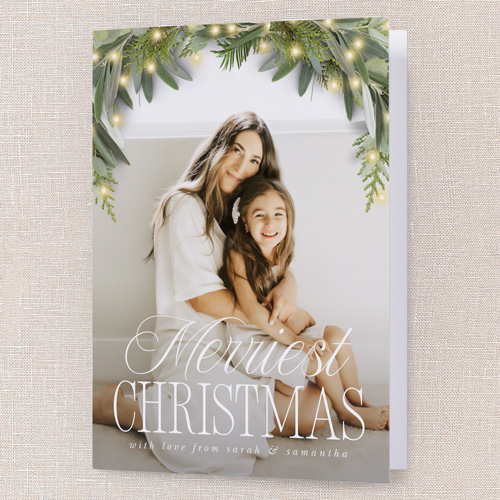 Glowy Botanical Holiday Card, White, 5x7 Folded, Christmas, Pearl Shimmer Cardstock, Square, White