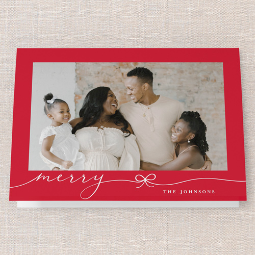 Bow Basics Holiday Card, Red, 5x7 Folded, Christmas, Pearl Shimmer Cardstock, Square, Red