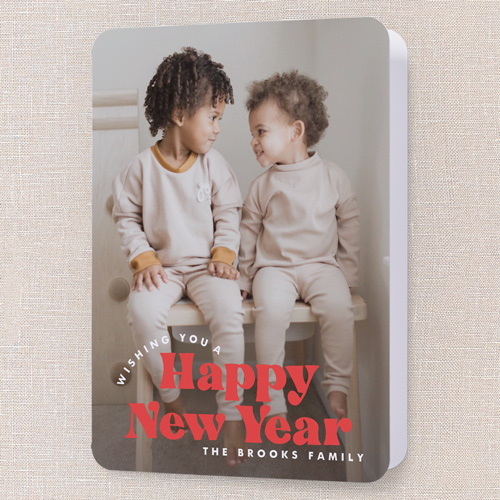 Merry Bold Moments Holiday Card, Red, 5x7 Folded, New Year, Pearl Shimmer Cardstock, Rounded, Red