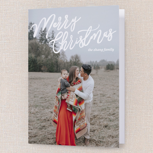 Scripted Winter Wishes Holiday Card, White, 5x7 Folded, Christmas, Pearl Shimmer Cardstock, Square, White