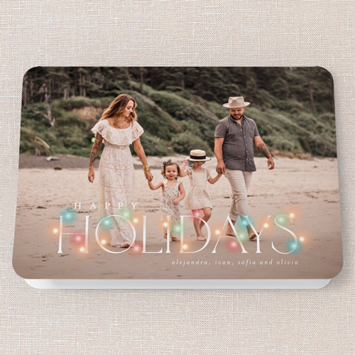 Shimmering Holiday String Holiday Card, Green, 5x7 Folded, Holiday, Pearl Shimmer Cardstock, Rounded, Green