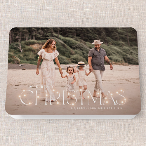 Shimmering Holiday String Holiday Card, White, 5x7 Folded, Christmas, Pearl Shimmer Cardstock, Rounded, White