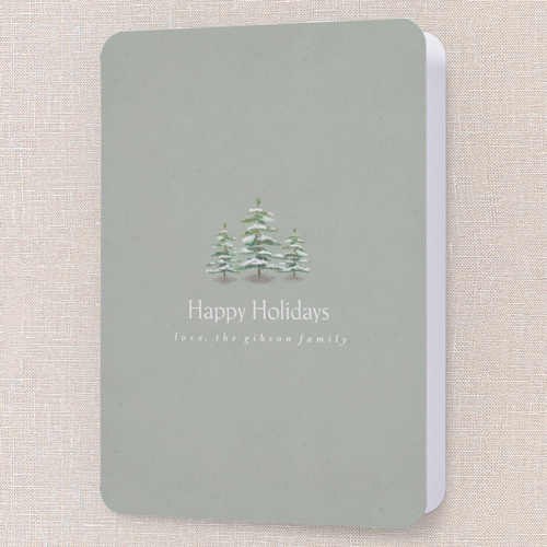 Snowcapped Trees Holiday Card, Green, 5x7 Folded, Holiday, Pearl Shimmer Cardstock, Rounded